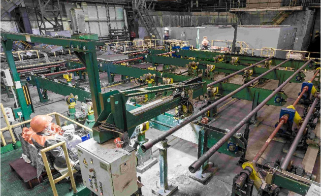 Транспортная система участка обработки концов труб с комплексом маркировки, взвешивания и измерения длины